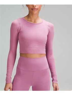 lululemon Ebb to street Ribbed Long Sleeve Crop Top - Mauve Pink Size 6